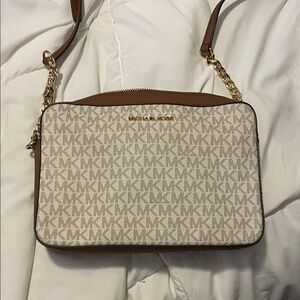 Michael Kors Tan and Cream Logo Crossbody Bag